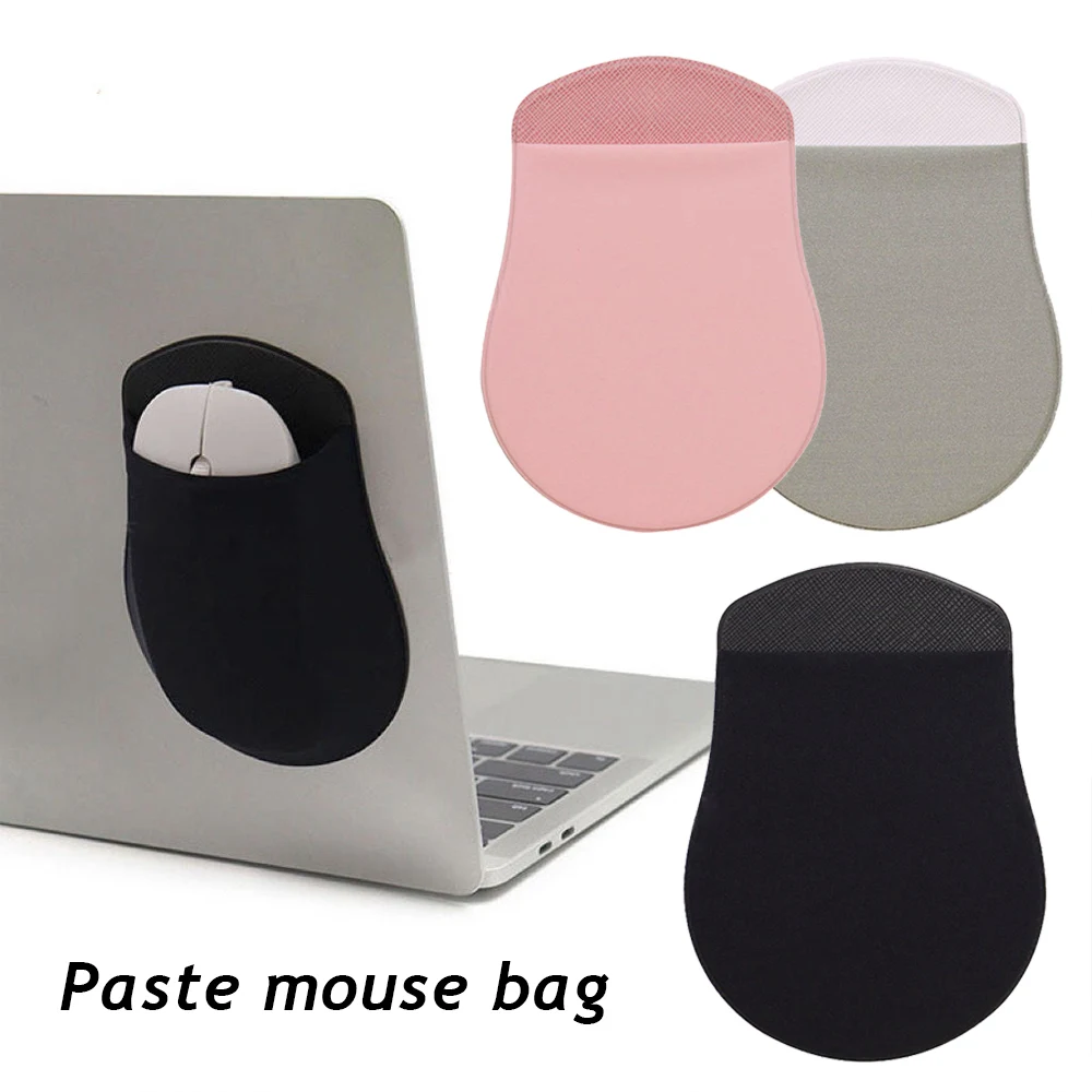 3 Colors Universal Mouse Storage Bag Stick On Computer Adhesive Mouse Storage Pouch Portable Mouse Holder Office Supplies