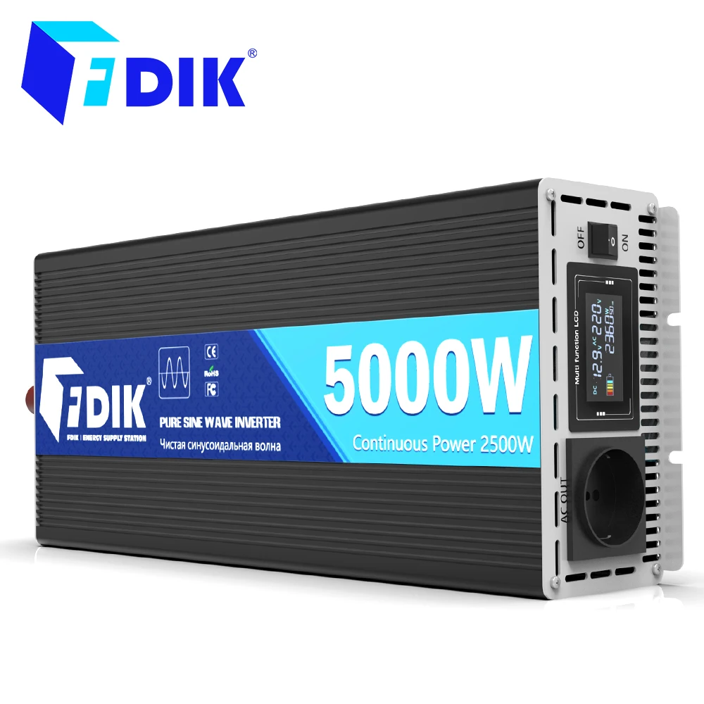 FDIK Pure Sine Wave Inverter 12V 24V 220V Inverter 5000W Solar Power Converter For RV And Camping