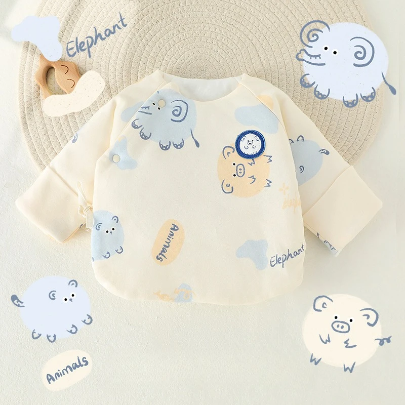 Autumn and Winter Newborn Half-back Clothes Boneless Padded Baby Thickened Tops 0-3 Months Male and Female Baby Monk Clothes