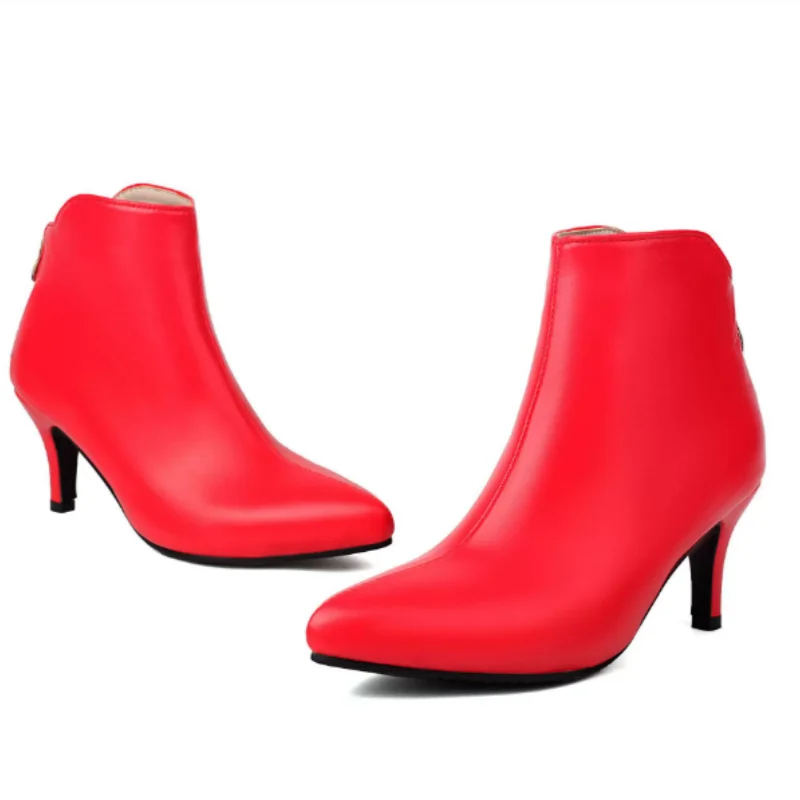 سيدة 48 الذهب الفضة الأحمر رقيقة الكعوب 6 سنتيمتر حذاء من الجلد قصيرة الشتاء الربيع موضة بوتاس الصلبة النمط البريطاني بولي Leather الجلود عودة سستة #2