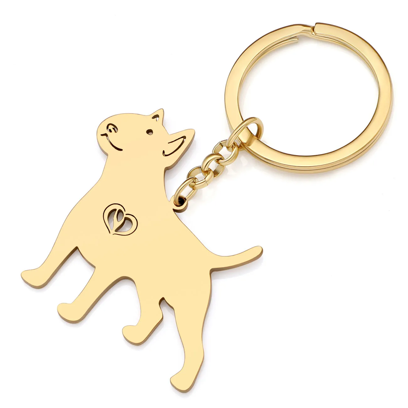 Bonsny Stainless Steel Gold-plated American Pit Bull Terrier Dog Keychains Pet Key Rings Key Chains For Women Girls Gifts