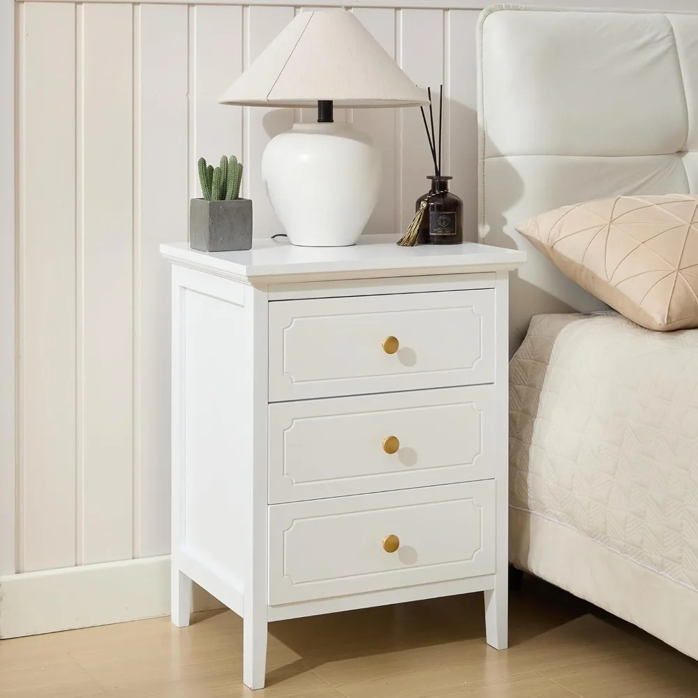 

3 Drawer Nightstand White Side Table 19" Bedroom Night Stands End Table for Living Room Bedroom with Storage 1 Set Bedroom Furn