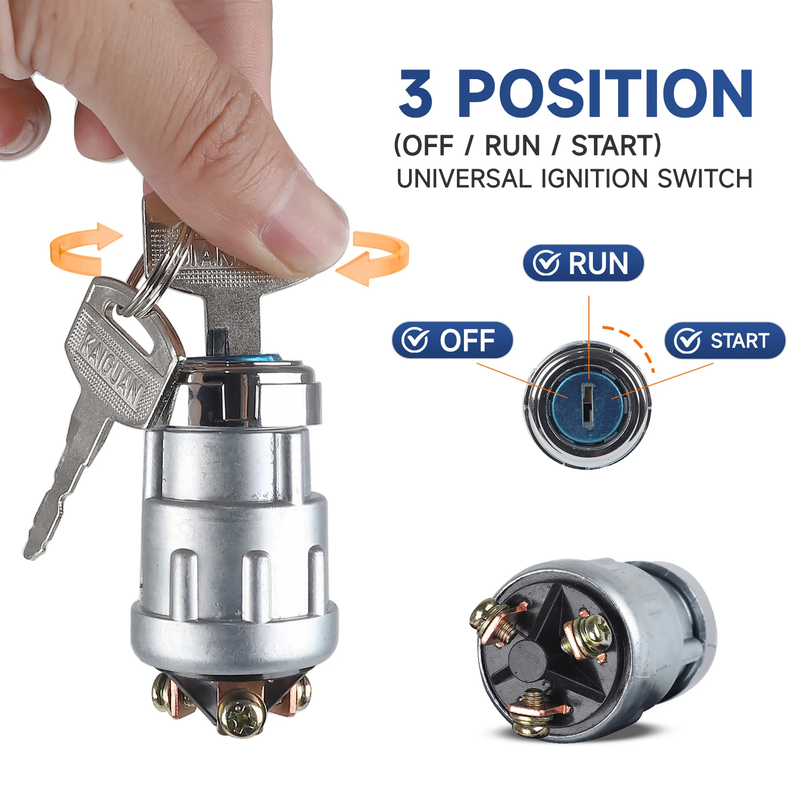 CNSPEED 12V Universal 3 Position 3 Terminal Ignition Switch with 2 Key For Car Motorcycle Tractor Forklift Truck Scooter Trailer