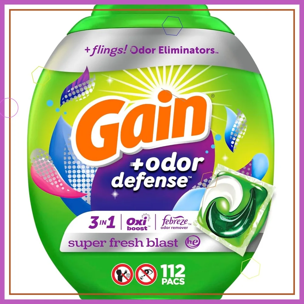 

112-Count Laundry Detergent Pacs with Odor Defense, Super Fresh Blast Scent, HE 3-in-1 Formula for Clean Clothes