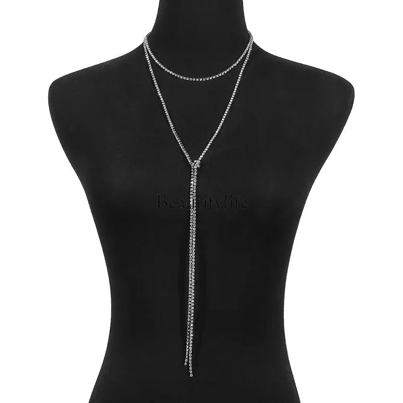 

Claw chain full diamond long chain multi-row rhinestone dress versatile accessories