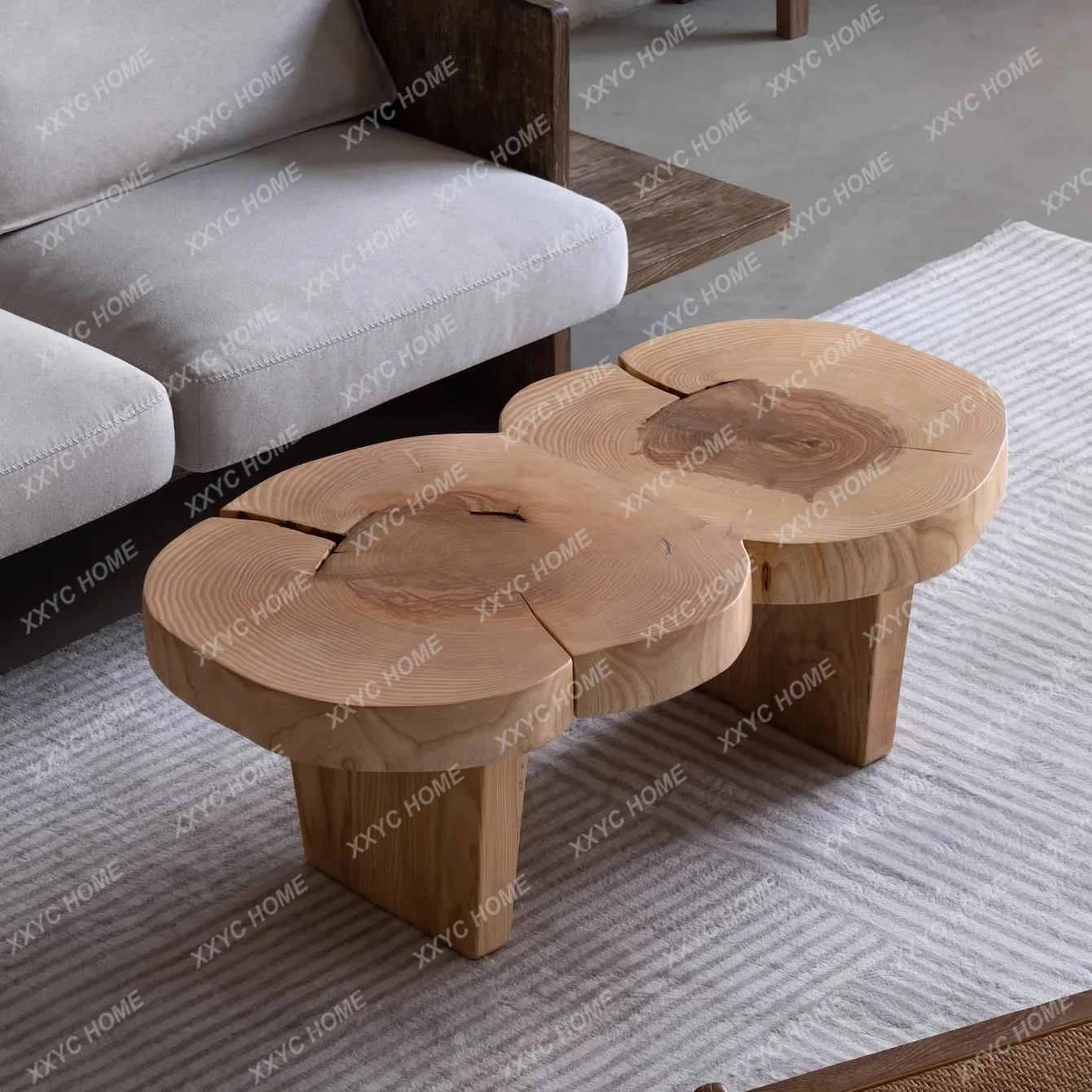 

Log cloud living room solid wood round coffee table combination special-shaped small tea table FT