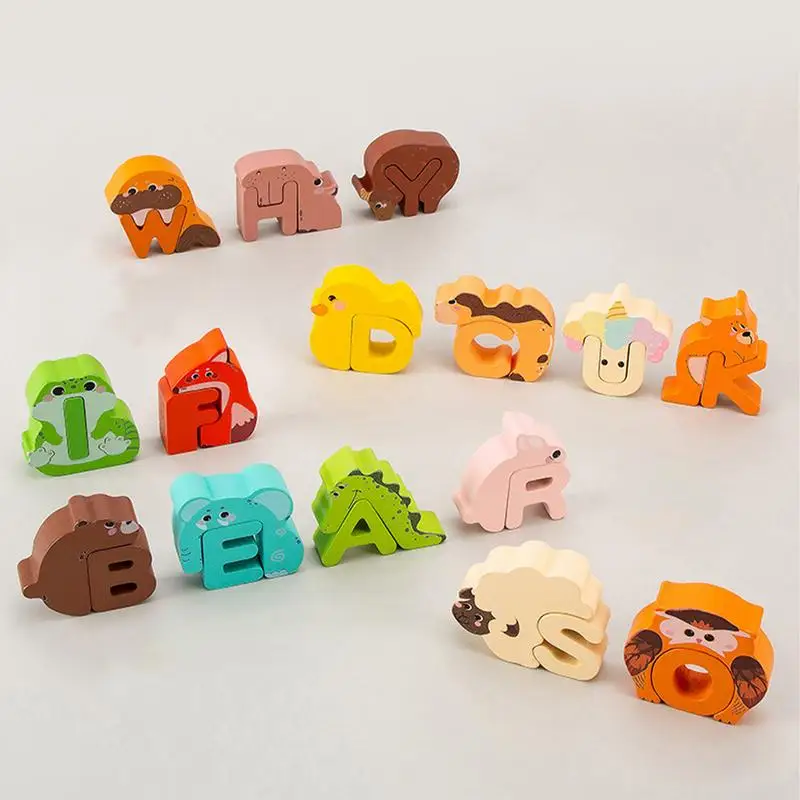 Wooden Alphabet Puzzle Alphabet Animal Matching Puzzles Cartoon Educational Puzzle Wooden Puzzle Montessori Toys for Baby