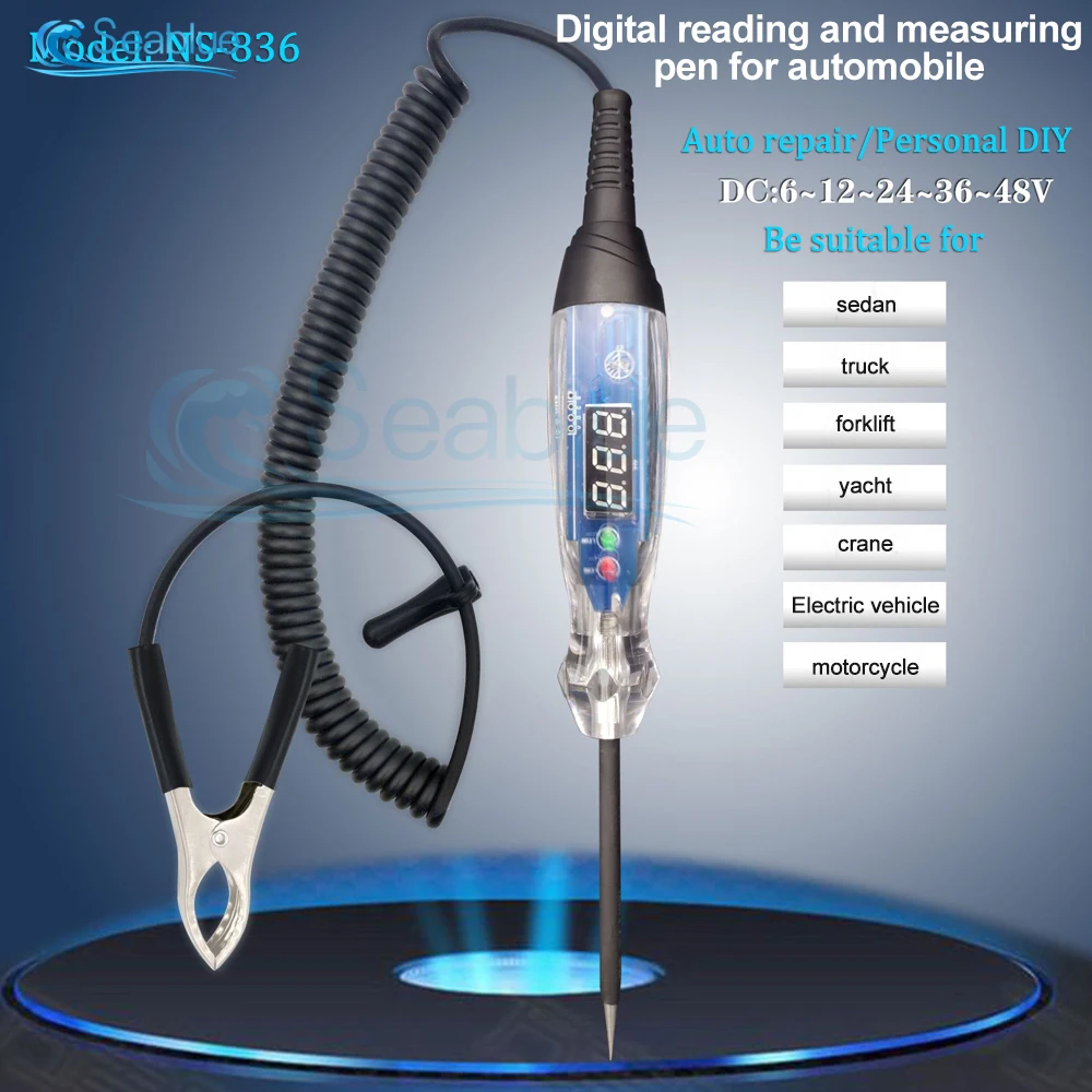 Cicalino automobilistico Test Light 3-60V DC Digital LED Circuit Tester Tester di tensione bidirezionale automatico con cavo a molla estesa