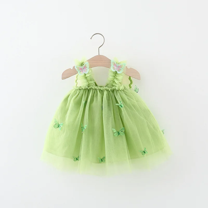 Summer Baby Girl New Dress Sweet Butterfly Mesh Strap Back Big Wings Princess Dress Suitable for 0-3 Year Old Babies