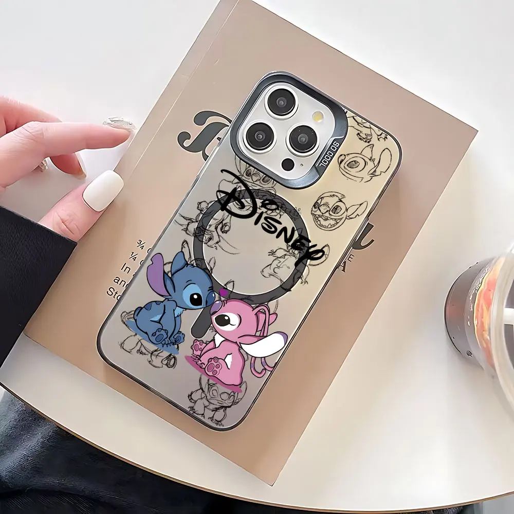 Cool Cartoon Stitchs Disneys Magsafe Magnetic Case for iPhone 11 12 13 14 15 16 Pro Max Plus Soft Silver Plated Anti Fall Cover