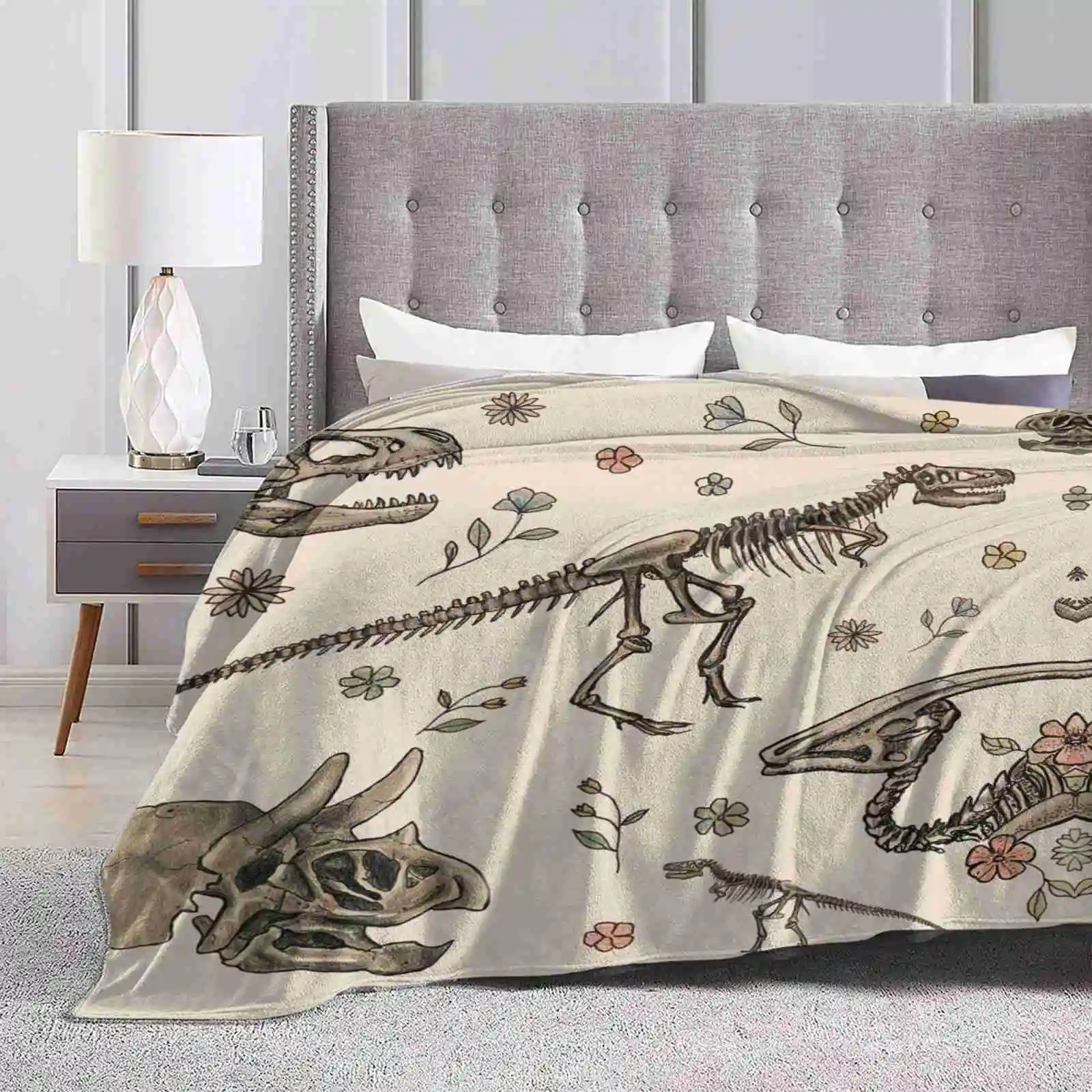 Dinosaur Vintage Pattern Latest Super Soft Warm Light Thin Blanket Dinosaur Prehistoric Bones Flowers Vintage T Rex Triceratops