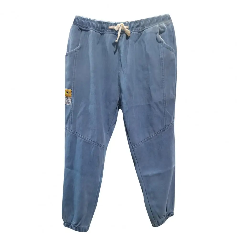 Jeans de pelúcia forrado de lã masculino, cintura com cordão, bainha algemada, conforto de inverno, casual