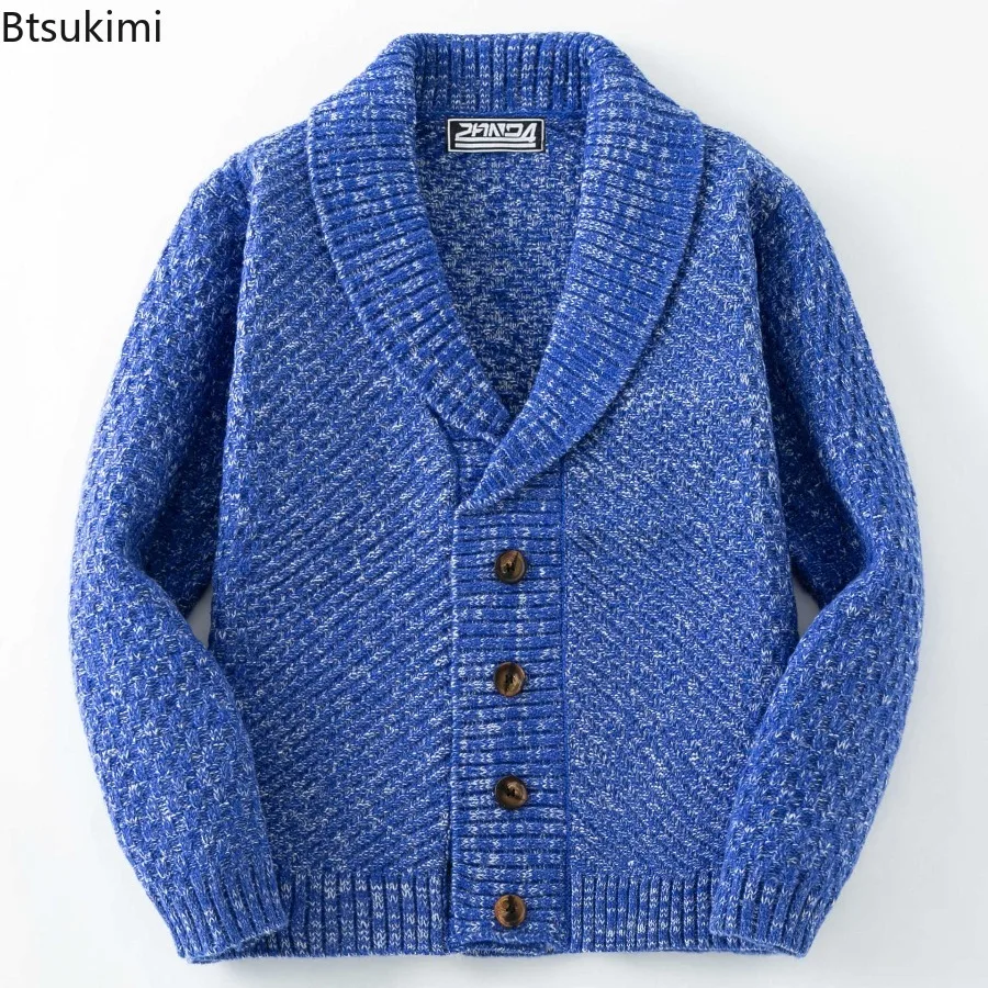 Autumn Winter Luxury Fashion Knitted Sweaters Men's Vintage Thick Warm Lapel Collar Cardigan Jacket Men's Clothing Sweater Coats