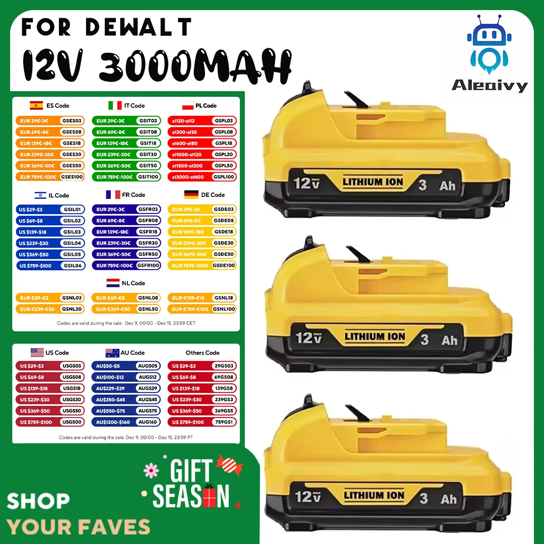 

Replacement for Dewalt DCB120 Lithium-ion Batteries 12V 3Ah Battery DCB123 DCB125 DCB124 DCB122 DCD710 Power Tools Battery