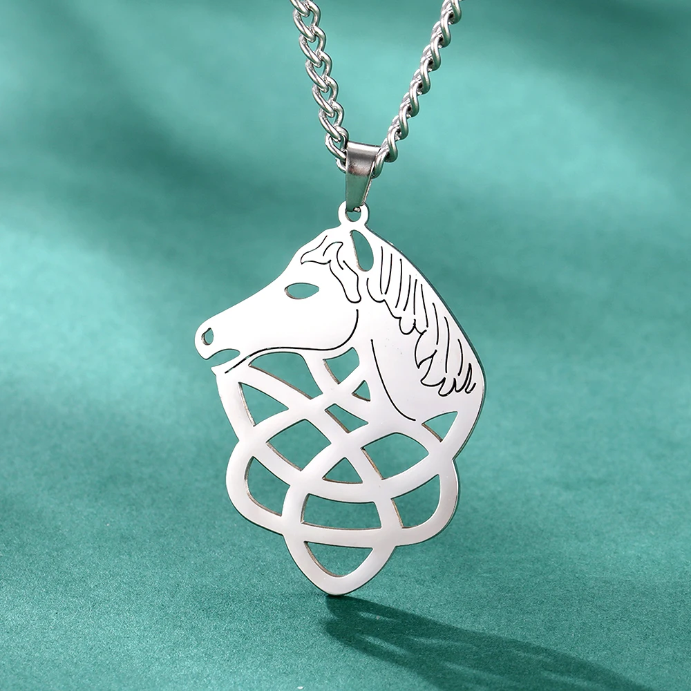 Dawapara Triquetra Animal Horsehead Necklace Celtics Trinity Knot Irish Amulet Power Strength Stainless Steel Men Jewelry