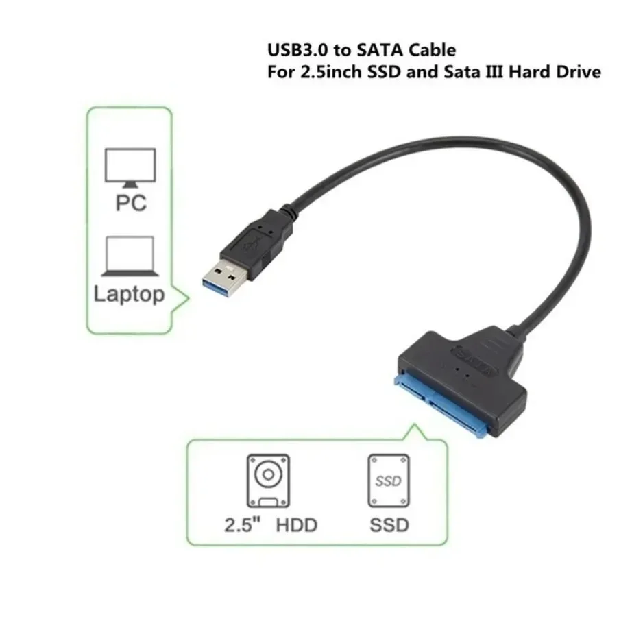 Adaptador USB 3,0 a SATA, Cable Sata a USB 3,0 de hasta 6 Gbps, compatible con disco duro externo HDD SSD de 2,5 pulgadas, Cable Sata III de 22 pines