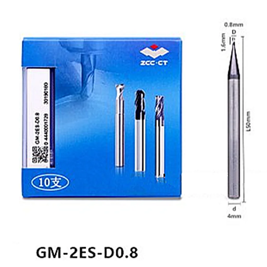 GM-2ES-D0.8 ZCC.CT GM-2ES Two blade straight handle Small diameter Flat end milling cutter Φ0.8*1.6*50 2T 2 Flutes Flat End Mill