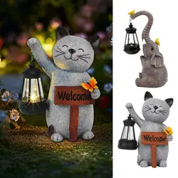 Resin Statue Solar Light Cute Animal Figurine Lantern Desktop Art Crafts Ornament Garden Backyard Landscape Lamp Props
