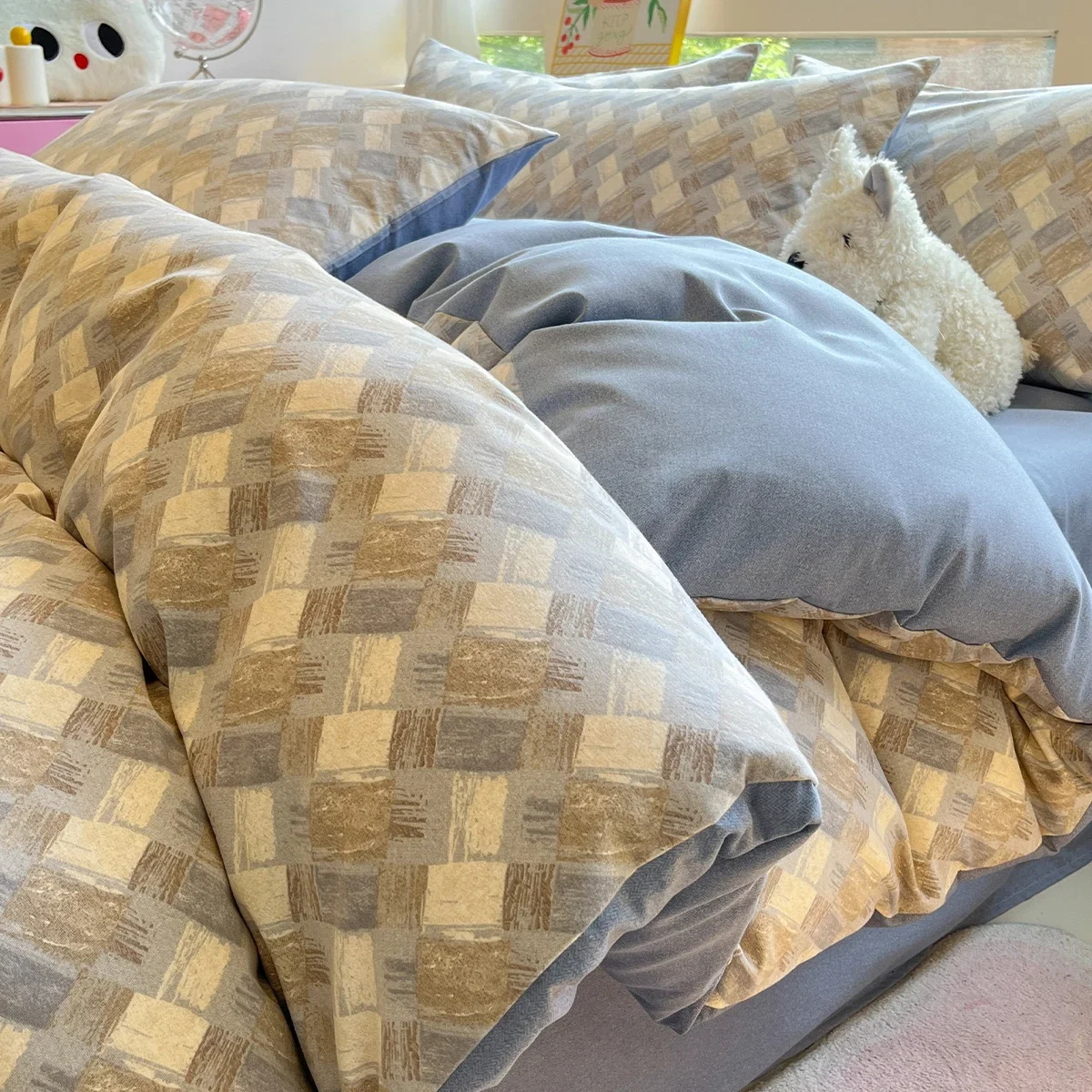 

Autumn and winter sanded four-piece cotton pure cotton