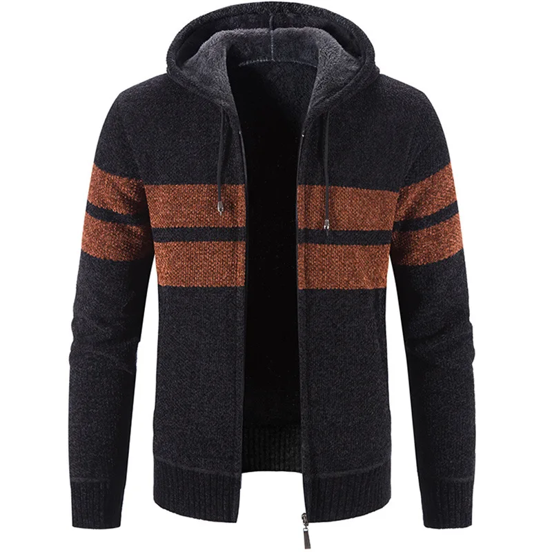 

2023 New Spring Autumn Sweater Men's Cardigan Zipper Knitted Sweaters Winter Fleece Casual Jacket Thick Warm Hooded Coat Men