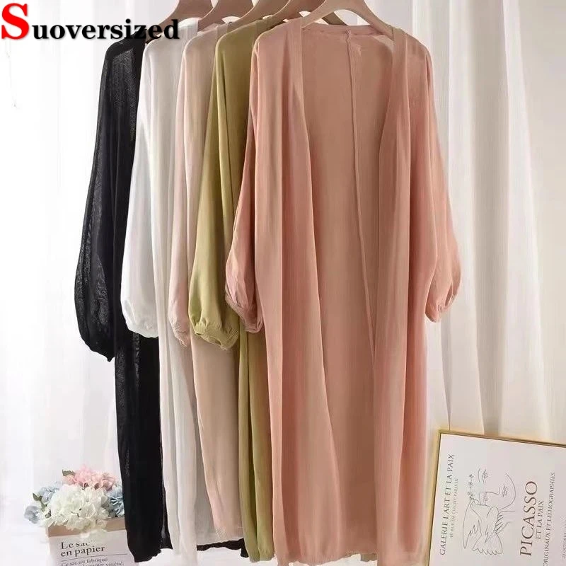 

Long Knit Cardigan Korean Summer Sunscreen Sweaters Lightweight Elegant Female Mujer Tops Long Sleeve Women Casual Fashion Shawl