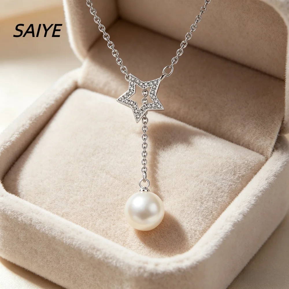 

Star Zircon Pearl Pendant Necklace for Women 925 Sterling Silver Adjustable Chain Fashion Wedding Jewelry Gift