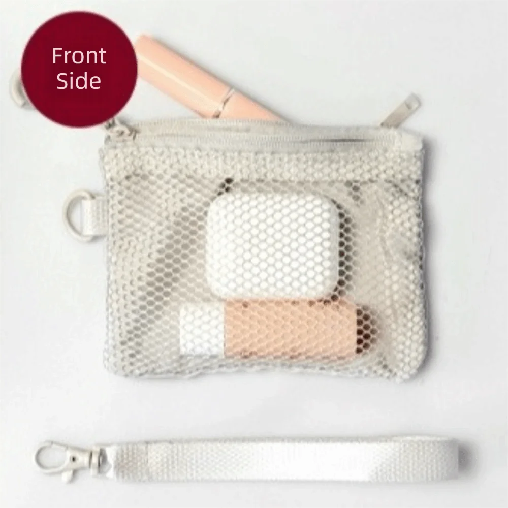 Tragbare, leichte Netz-Aufbewahrungstasche aus Polyester, einfarbig, Kosmetiktasche mit Reißverschluss, multifunktionale Make-up-Tasche, Make-up-Aufbewahrung – Detail 6