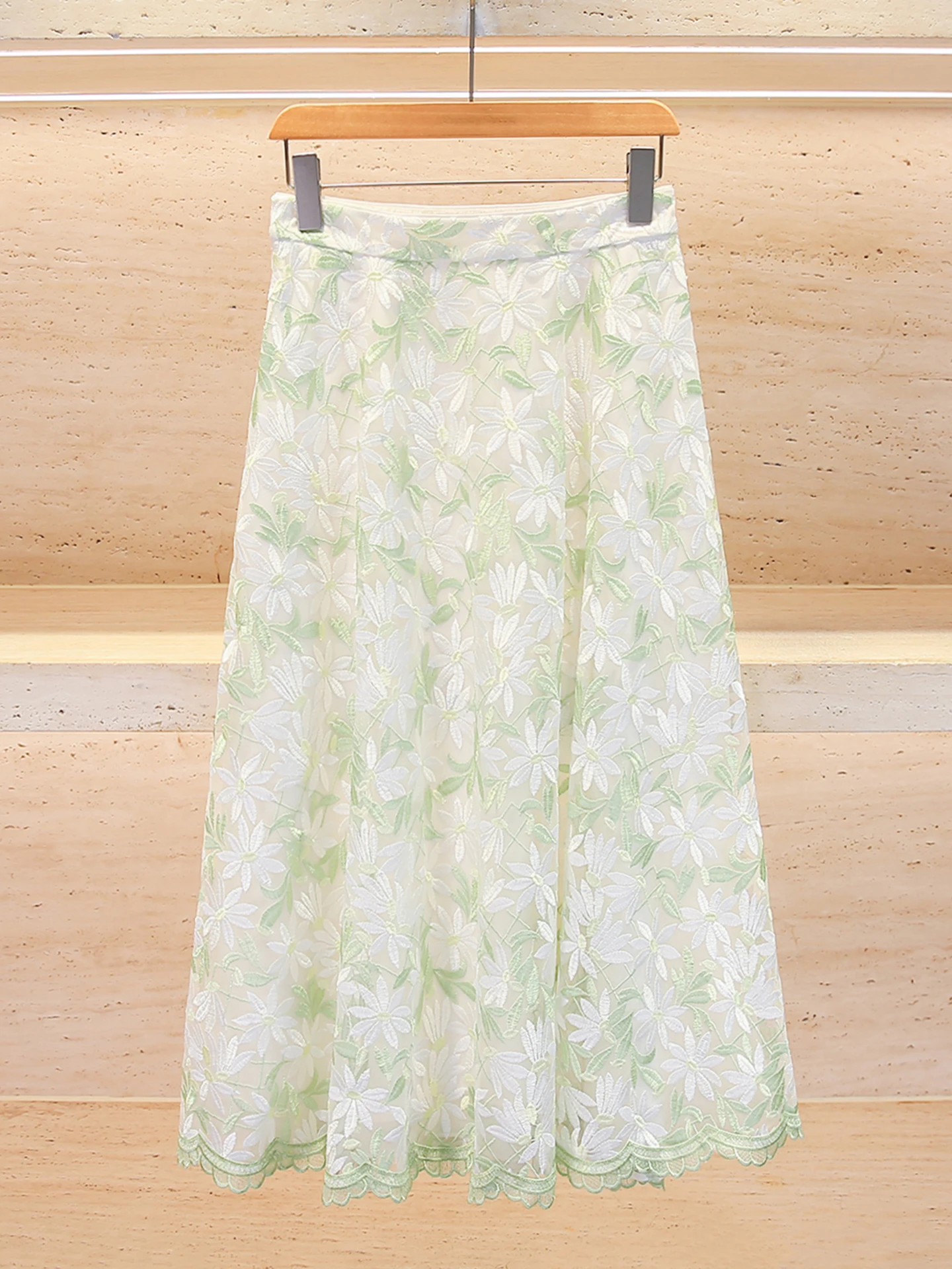 

High Waist Long Floral Embroidery Skirt Elegant Commute Style Ladies' Premium Spring Summer New Design A-Line Midi Skirt
