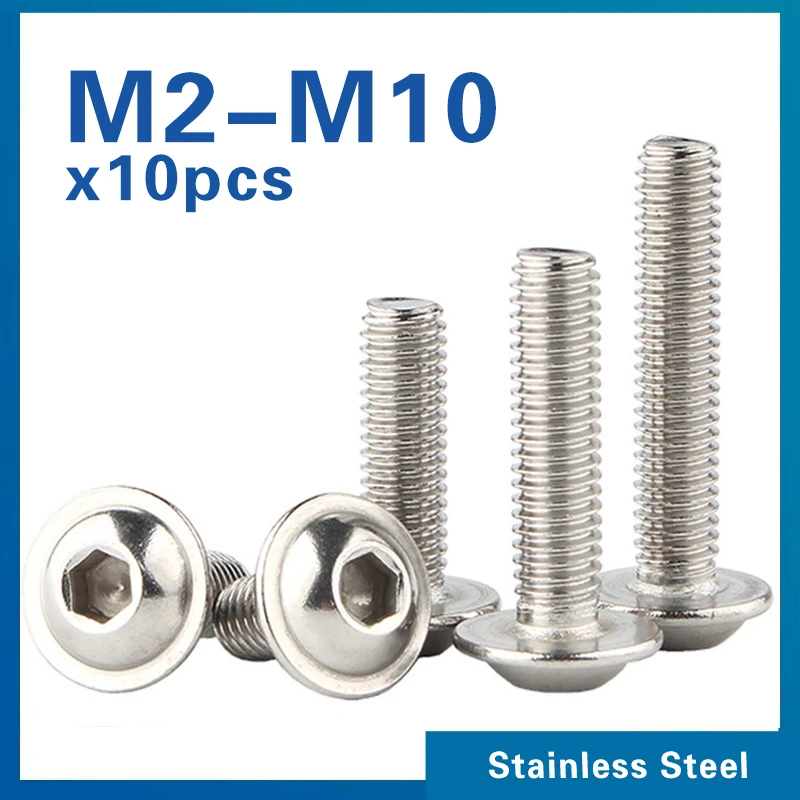 10pcs/lot M2 M2.5 M3 M4 M5 M6 M8 M10 A2-70 Stainless Steel Hexagon Socket Button Head Screws With Collar Bolt