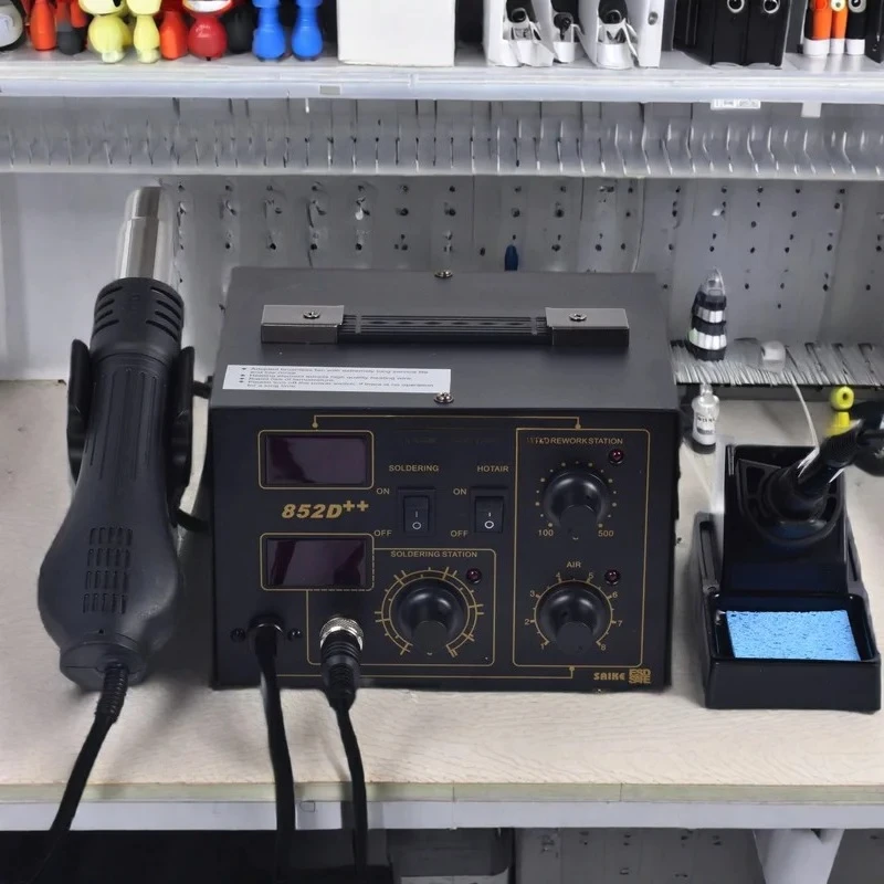 

852D++ 220V/110V Hot Air Rework Station Soldering Station 2 In 1 With Supply Air Gun Rack