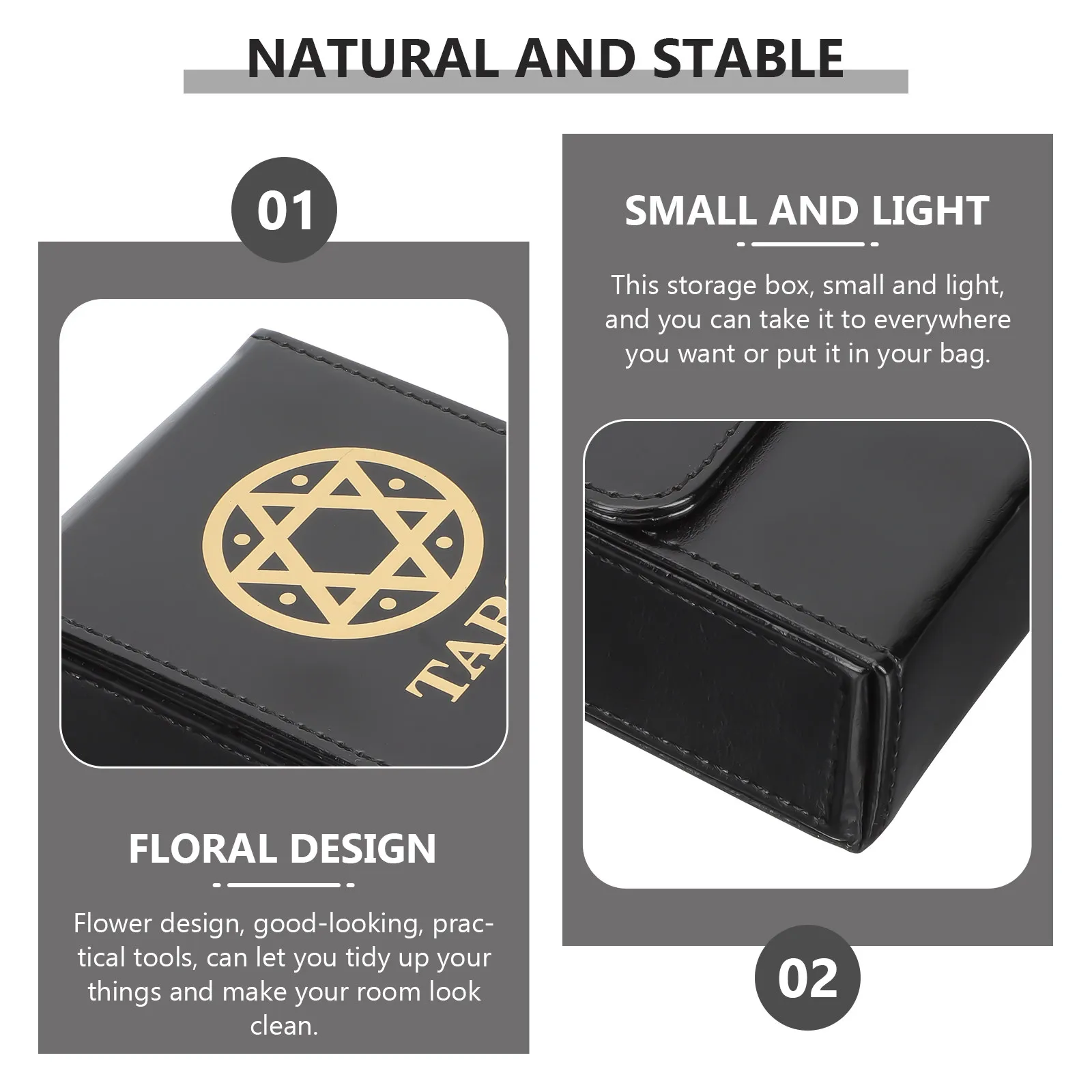 Tarot Storage Box PU Material Rectangular Compact Sturdy Sealable Container for Tarot Cards Wiccan Supplies Storage Canister