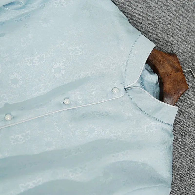 BirdTree-35%シルク 65%ウール エレガントコート、ミンクファー パッチワーク、レディース 新中華風 ジャカード ルーズコート、2025年冬 C5N964CC