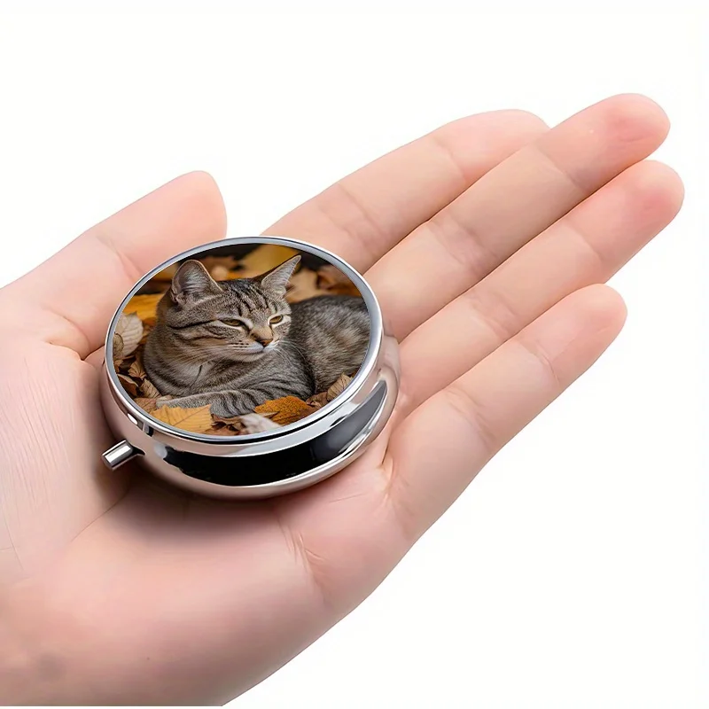 1-Pack, Mini Pill Box with 3 Compartments, Ginger Yellow Cat-Shaped Design, Portable Travel Wallet Pill Box, Compact Daily Pill Box, Unique Travel Gift, Best Christmas Gift