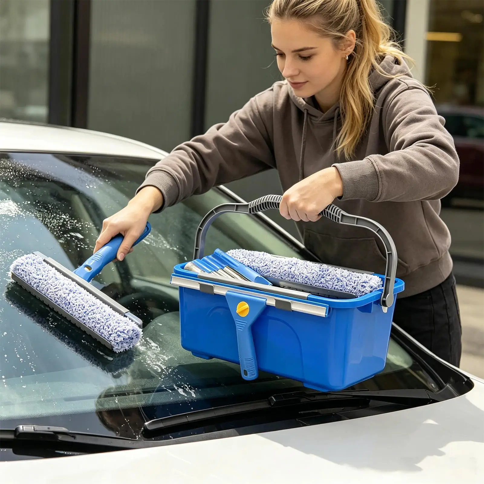 

Window Washer Kit Heavy Duty Adjustable Equipment Window Cleaner Tools With Bucket For Car Windshield Tile Glass Patio Door