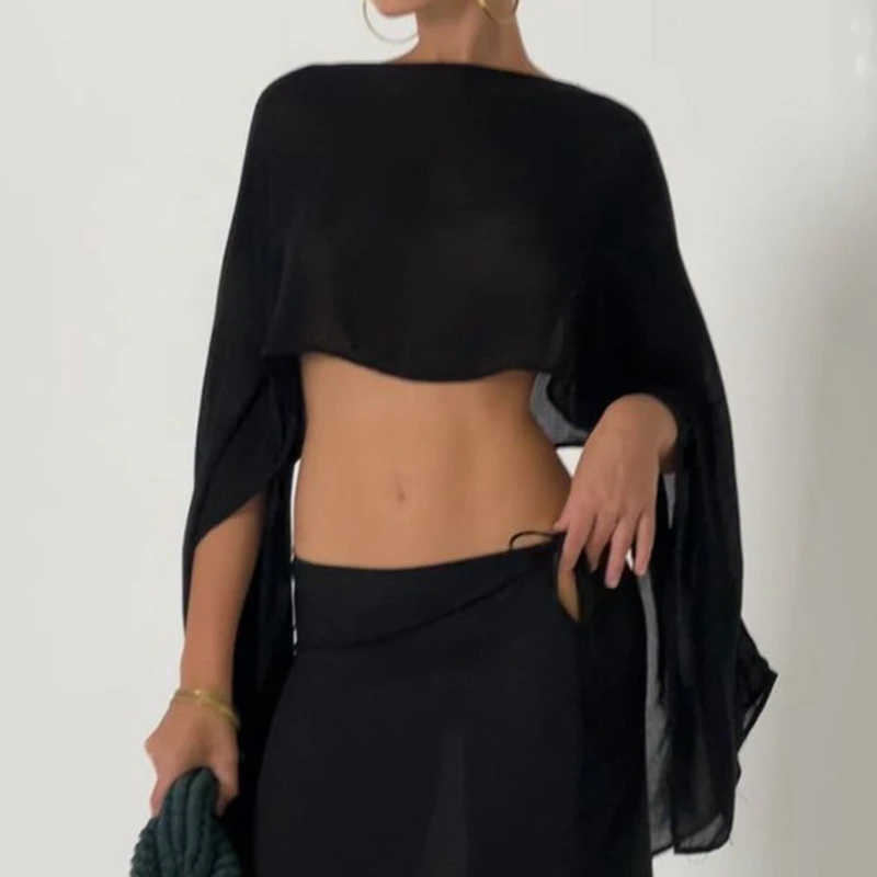 

Women Mesh Sheer Poncho Crop Tops Y2k Lightweight Pullover Cape Cover Ups Chiffon Dressy Wrap Bolero Shrug Sun Protection