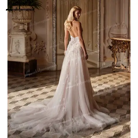 Lakshmigown Split Front Halter Wedding Dress 2026 Open Back Lace Appiques A-Line Brides Gown Vestidos Para Mujer Customized