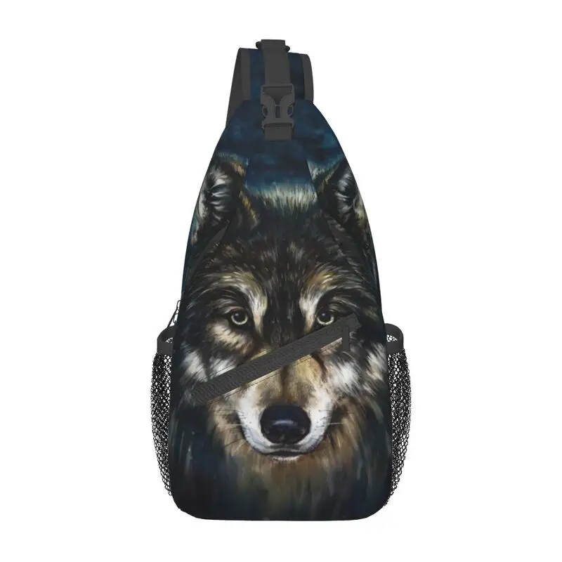 Cool Wolf Face Sling Chest Bag Personalizado Animal Crossbody Ombro Mochila para Homens Viagem Caminhadas Daypack