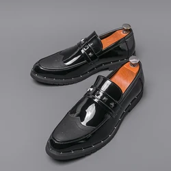 Bright Rivet Design Black Loafers Men Slip on Footwear Office Formal Business Shoes Wedding Party Men Dress Shoes Breath Driving