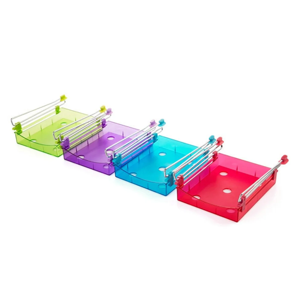 

Refrigerator Organizer Slide Drawer Storage Rack Kitchen Freezer Space Saver Stainless Steel Five Holes Drain