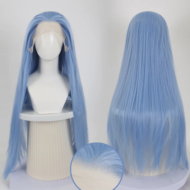 

Synthetic Lace Front Wig Light Blue 13x4 Glueless Cosplay Wigs for Women Long Wavy Hairline Natural Look Party