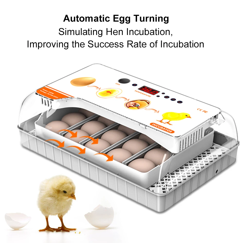 Incubator for Hatching Eggs Automatic Egg Turning 20 Eggs LED Efficient Egg Illumination Display Screen Multifunctional Egg Tray