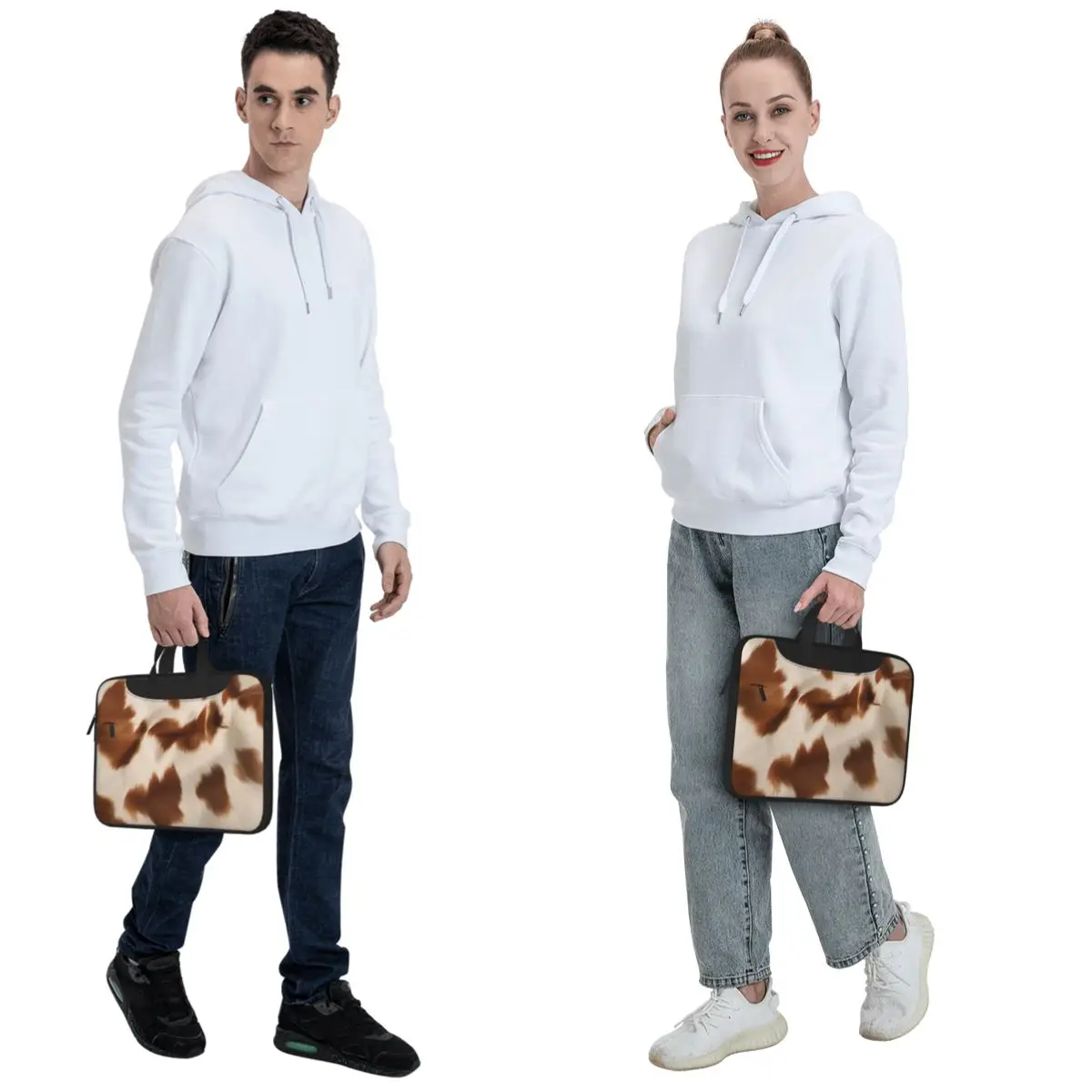 Stylish Cow Fur Cowhide Texture Cow Skin Print Patter Crossbody Laptop Bag Case  13 14 15.6 Inch Notebook Pouch for Lenovo