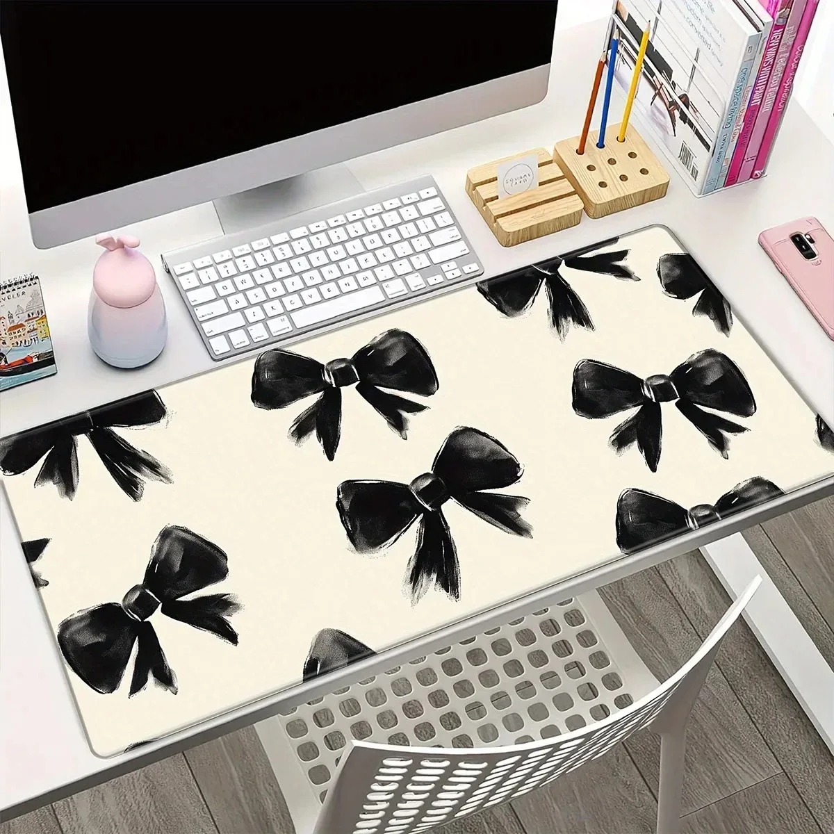 Pink Bowknot Sweet Rubber Desk Pad Mouse Protector Non-Slip Small Mouse Pad Home Office Desk Mat PU Leather Pc Laptop Mouse Mat