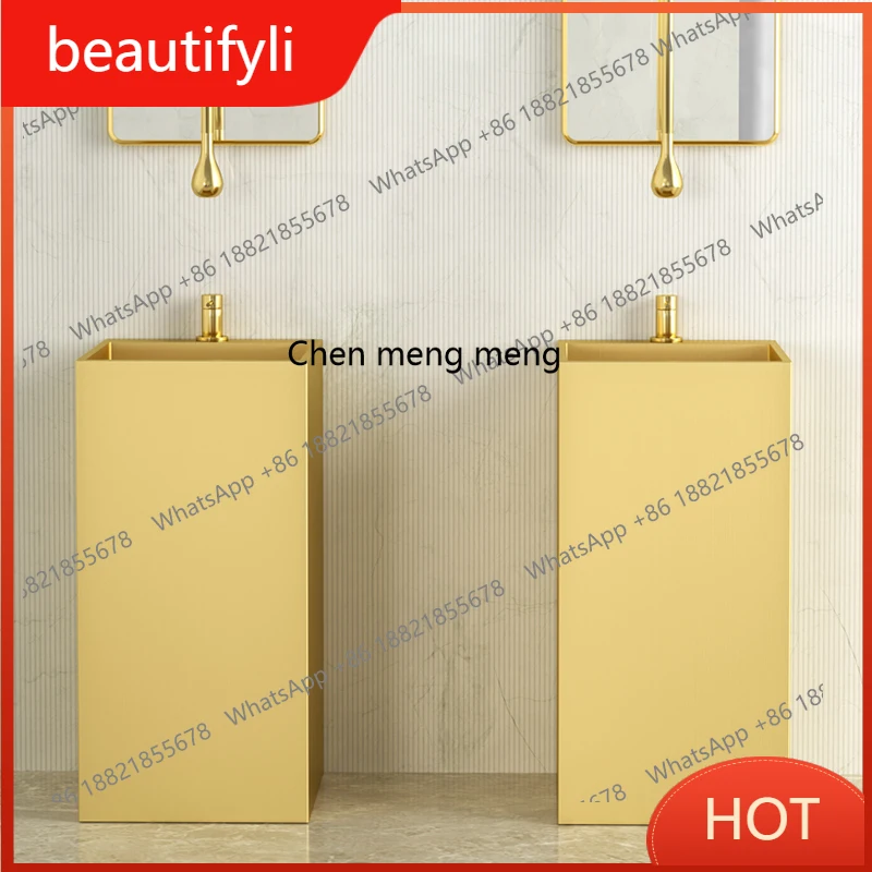 A139 Golden stainless steel column basin integrated floor-to-ceiling wash basin B & B hotel bathroom wash basin