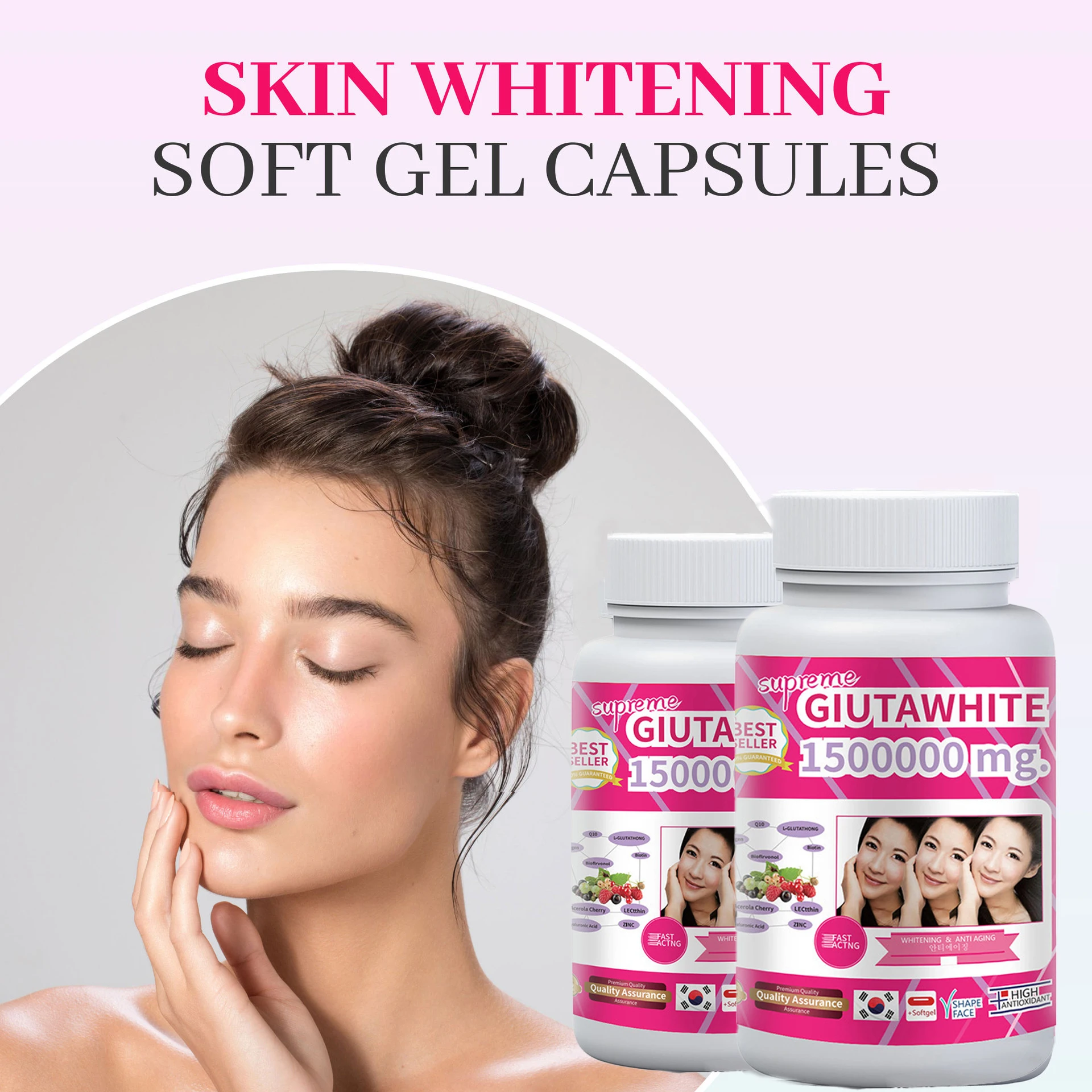 

Supreme Gluta White Softgel 1500000mg Whitening Glutathione Anti-aging Supplement, Remove Dark Spot and Scar Tighten Pore