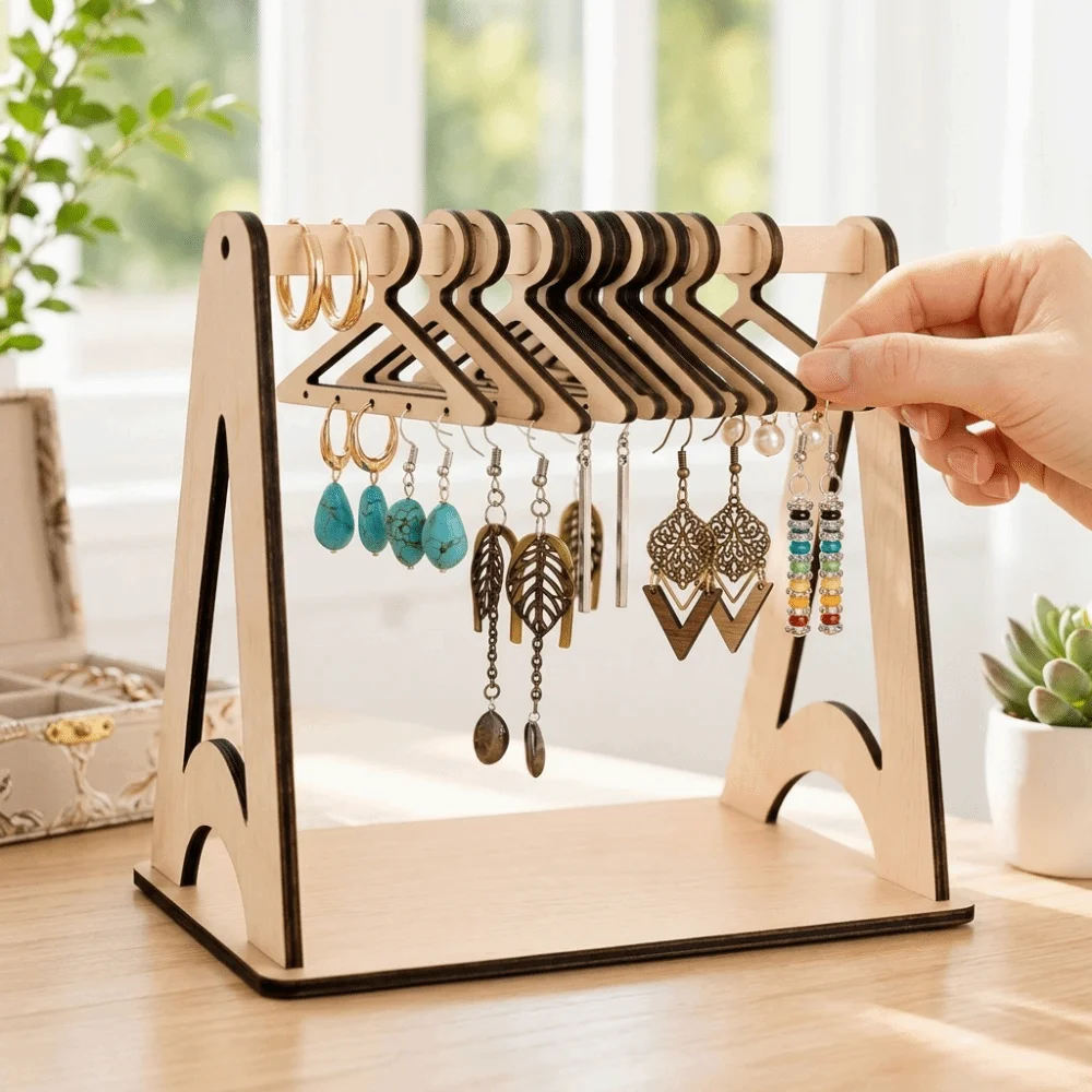 Wooden Earrings Holder Rack Necklaces Hanging Hook Jewelry Storage Rack Trinket Hanger Key chain Jewelry Display Stand