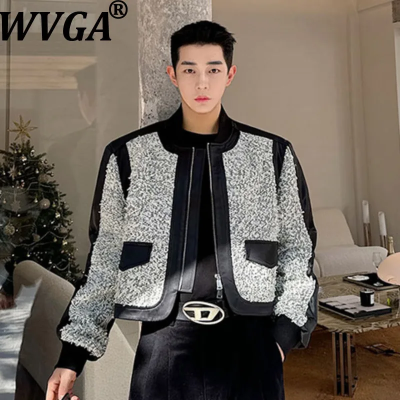 

WVGA Spring Autumn New Men Tide High Street Color-Block Patchwork Trendy Short Jacket Niche Chic Casual Stand Collar Coat W16997