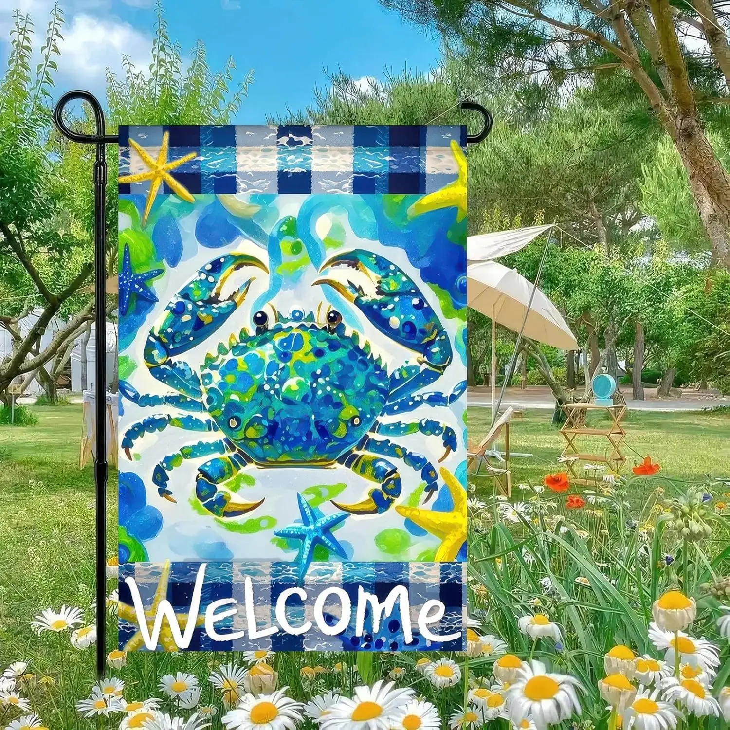Welcome Summer Coastal Crab Small Decorative Garden Flag Double Sided 12x18 Hawaiian Beach Starfish House Yard Ocean Nautica hhz