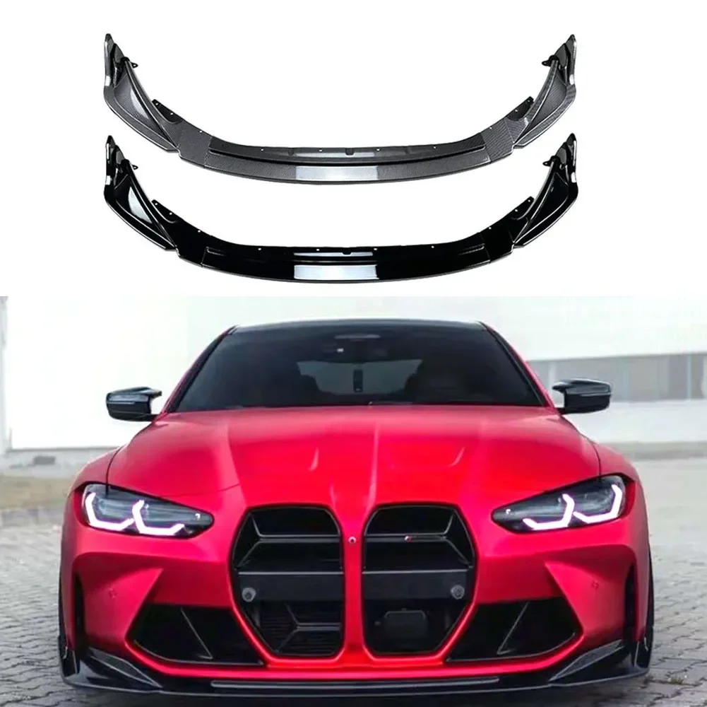 3 Stage Front Lip Spoiler Splitter CS For BMW G80 G82 G83 M3 M4 2021 2022 Glossy Black/Carbon Fiber Printed