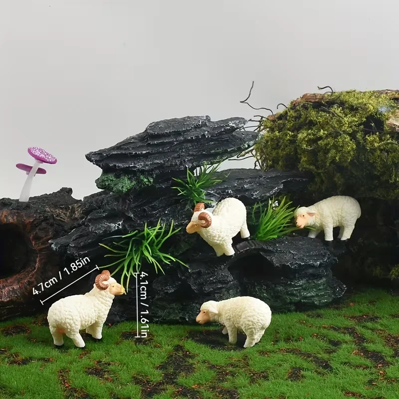 2/4pcs Resin Decorative Sheep Figurines, Rams& Ewes Miniatures for Christmas, Garden Fairy, Home Desk Micro-Landscape Ornament